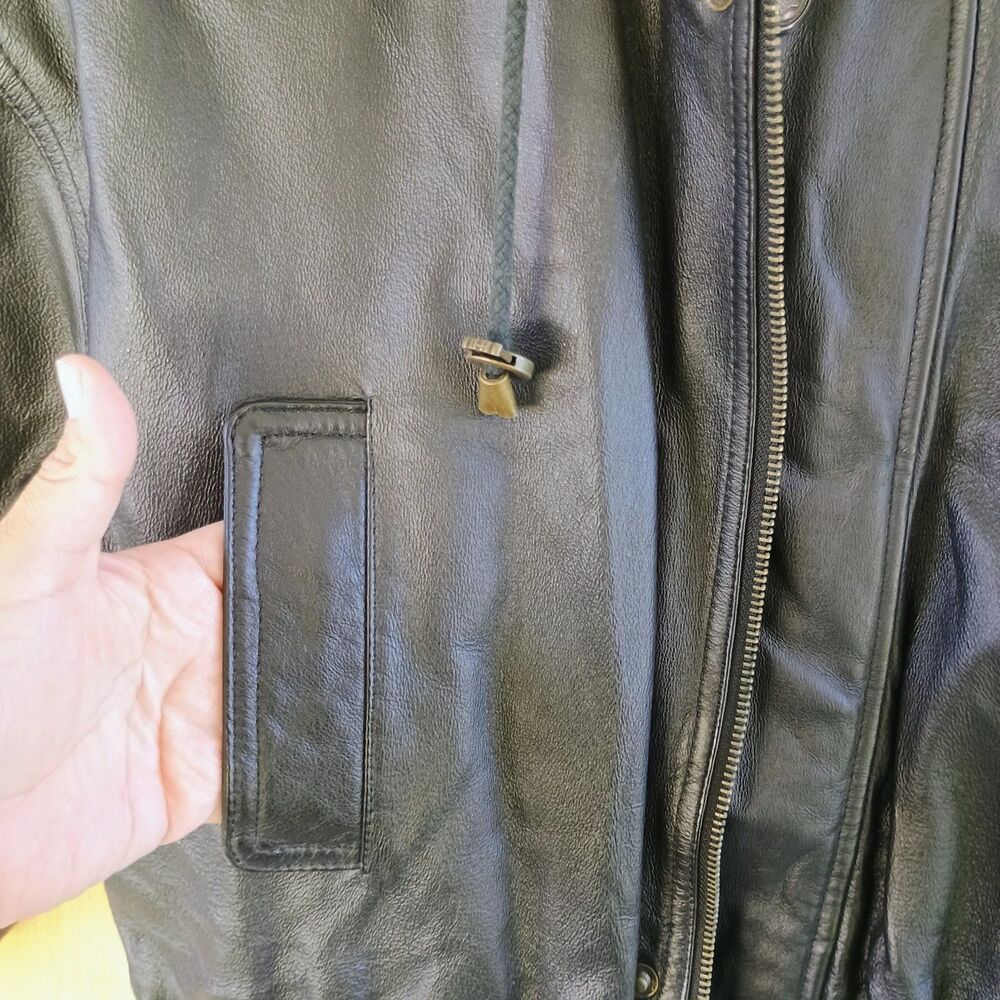 Genuine Leather Hooded Jacket Vintage Real Leather Parka Coat Drawstring Waist M - Picture 9 of 16